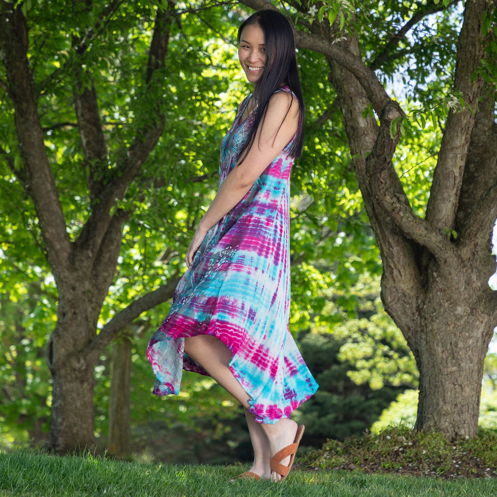 Sunset & Sea Tie-Dye Beaded Sleeveless Dress