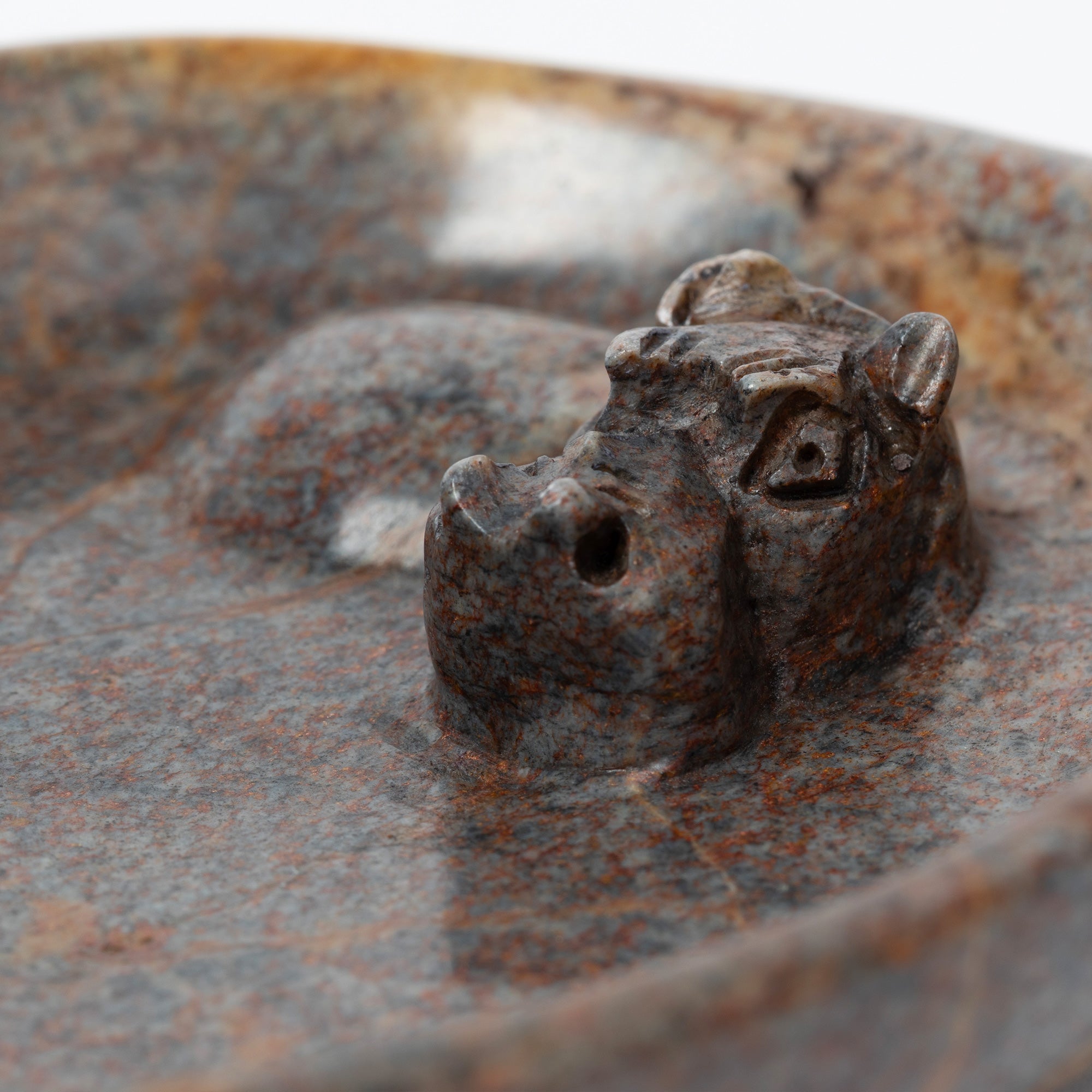 Hand-Carved Serpentine Stone Hippo Soap Dish