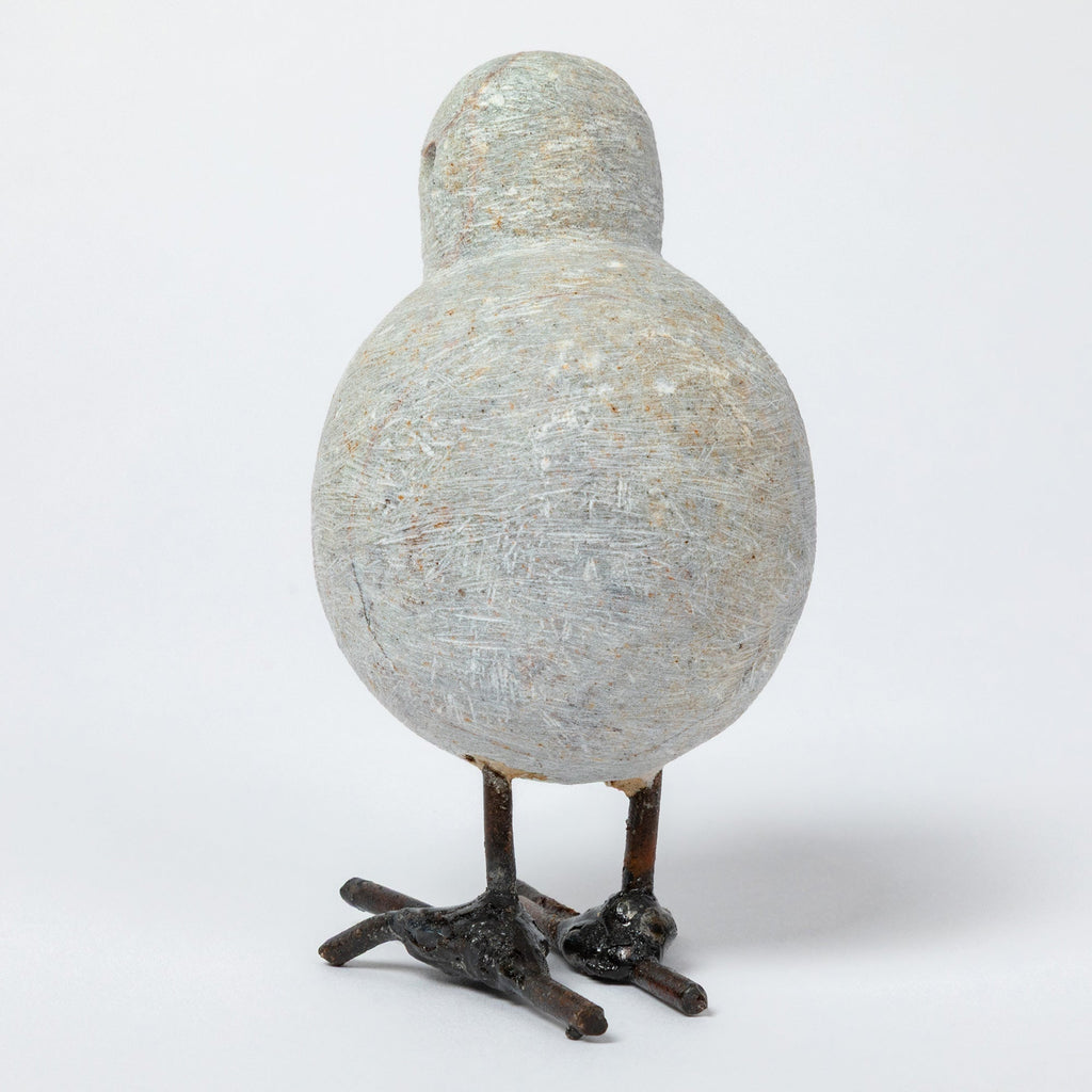 Hand-Carved Serpentine Stone & Metal Chickadee Figurine