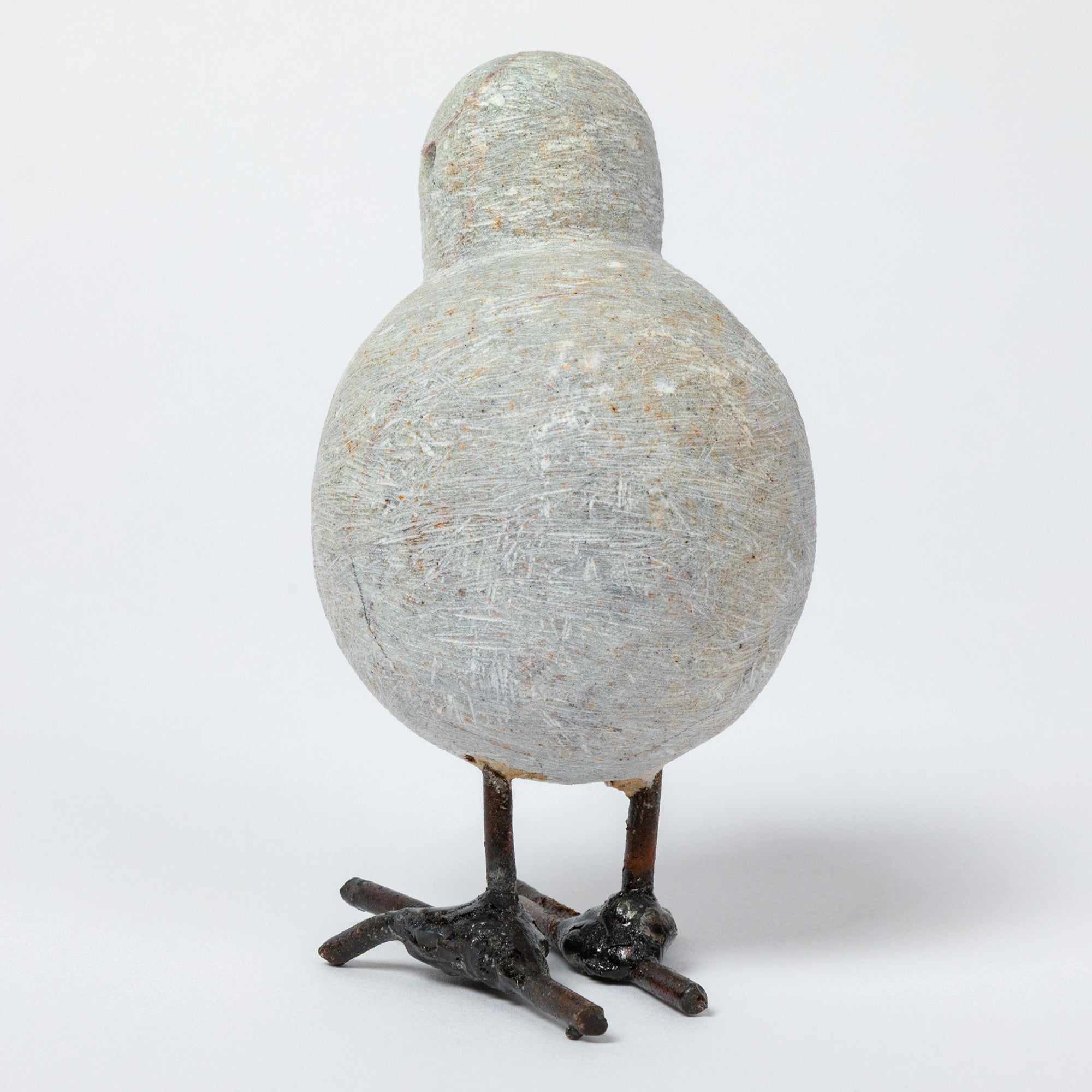 Hand-Carved Serpentine Stone & Metal Chickadee Figurine