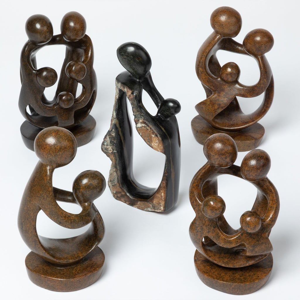 Hand-Carved Serpentine Stone Family Figurine