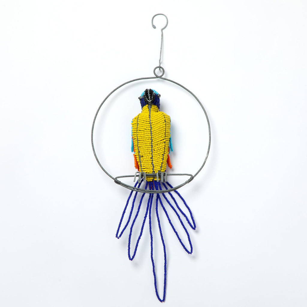 Hand-Beaded Swinging Parrot Decor