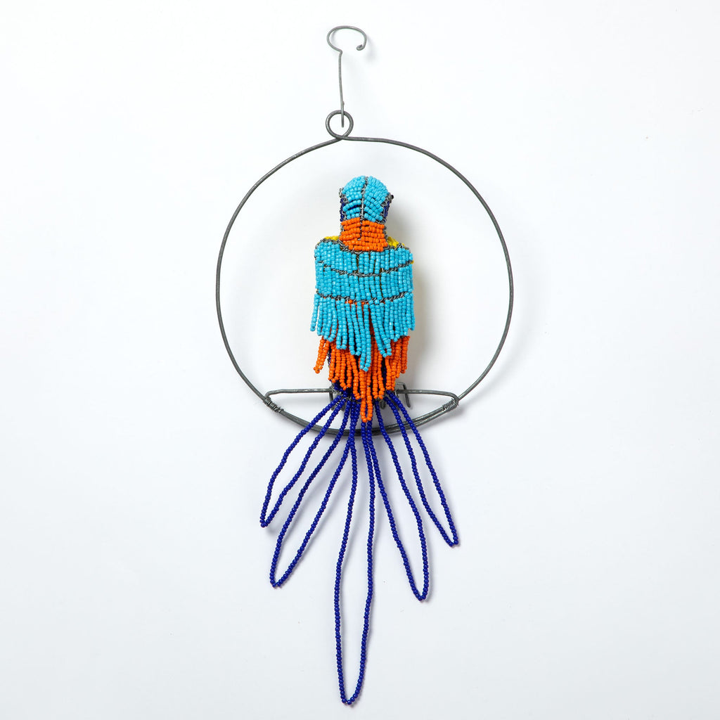 Hand-Beaded Swinging Parrot Decor