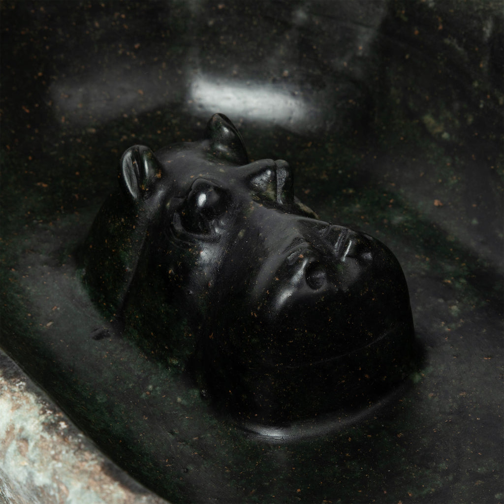 Hand-Carved Opal Stone Hippo Birdbath