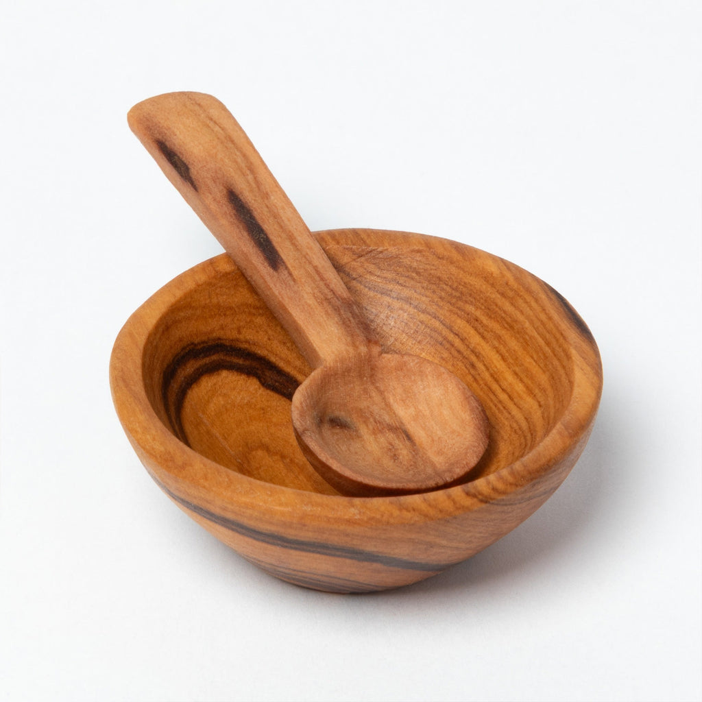 Kenya Olive Wood Spice Bowl with Spoon