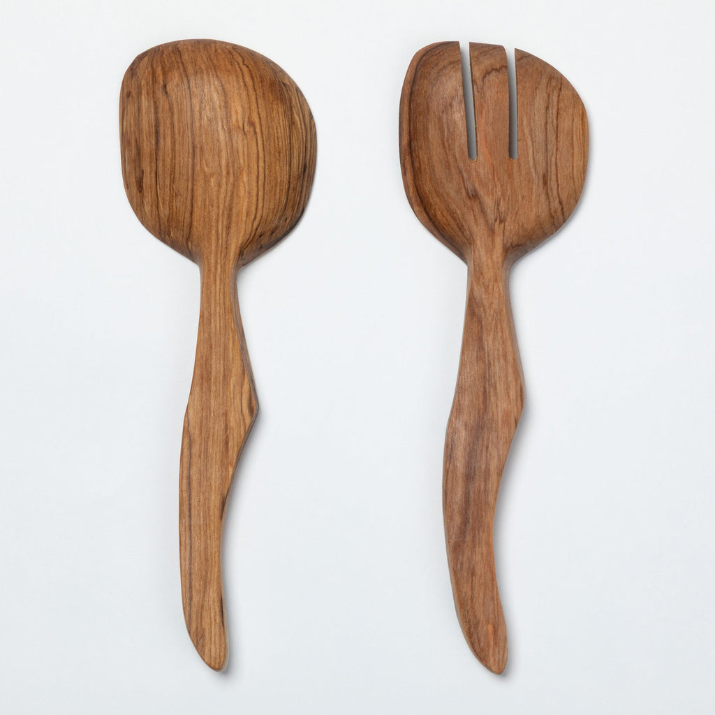 Handcrafted Olive Wood Salad Server - Set of 2