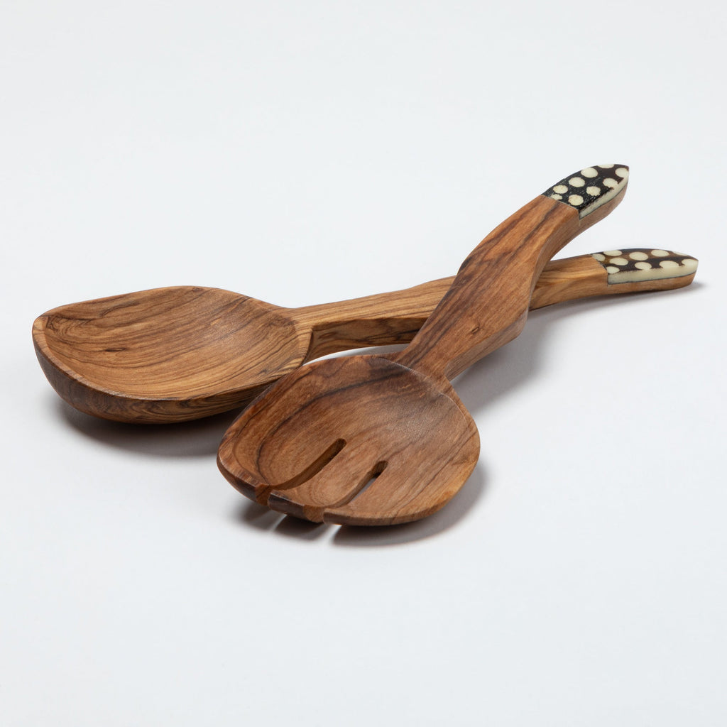 Handcrafted Olive Wood Salad Server - Set of 2