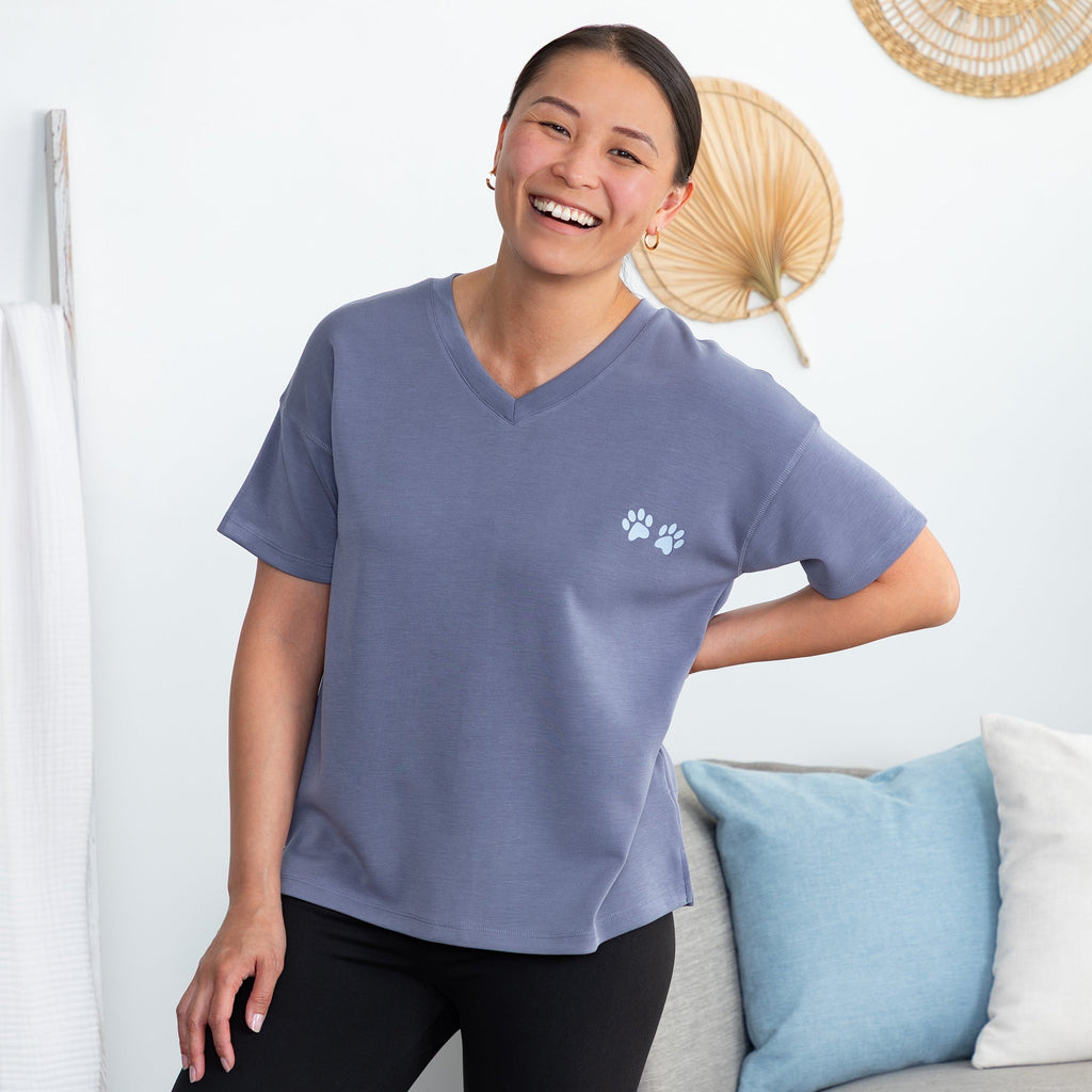 Paw Print Ultra Soft Modal Wrinkle Resistant V-Neck Short Sleeve Tee