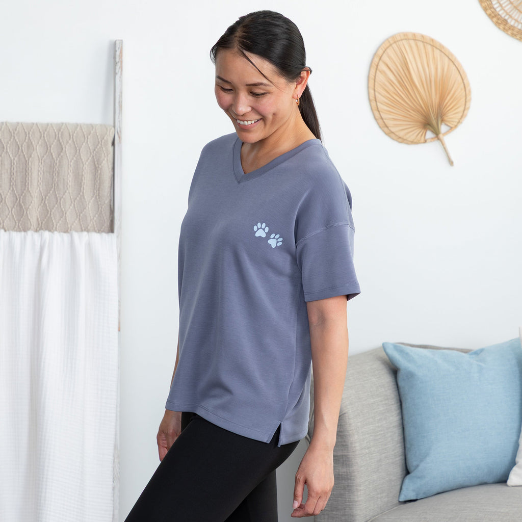Paw Print Ultra Soft Modal Wrinkle Resistant V-Neck Short Sleeve Tee