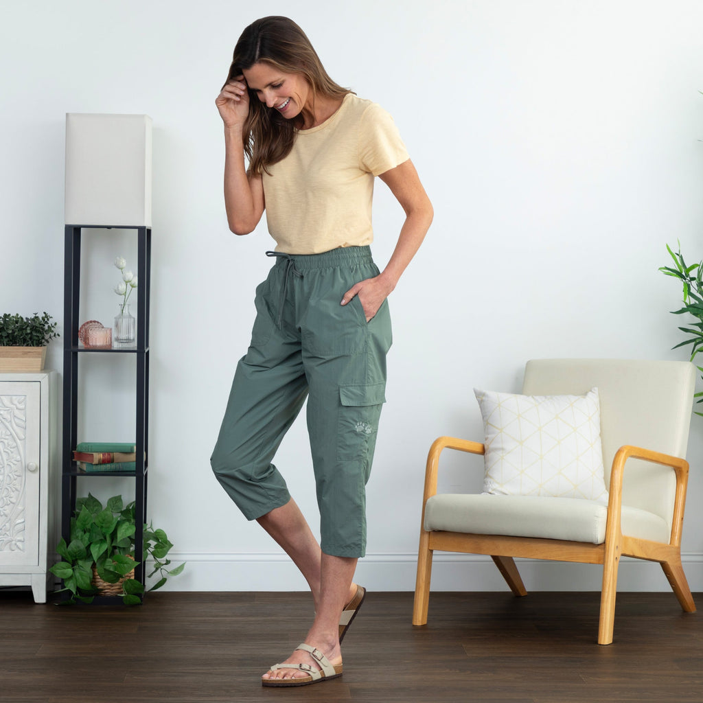 Paw Print Cargo Capri Nylon Pants