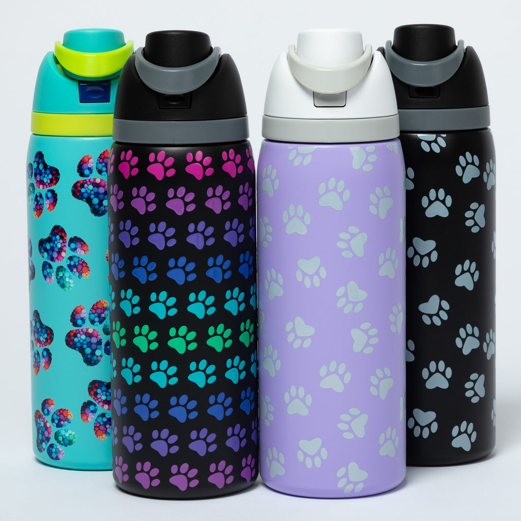Paw Print Easy Sip Stainless Steel Water Bottle - 32oz
