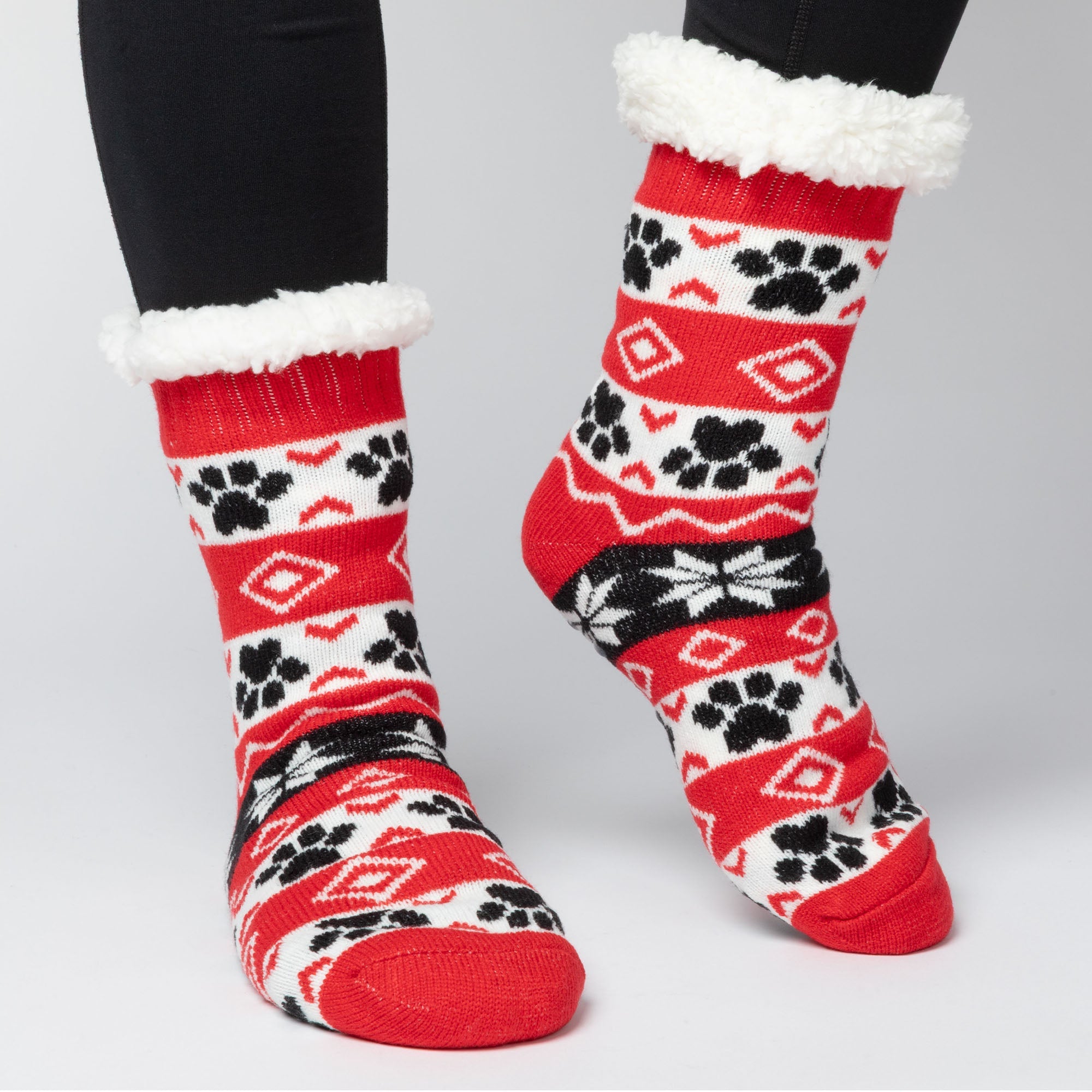 Sherpa Fleece-Lined Paw Print Cabin Slipper Socks