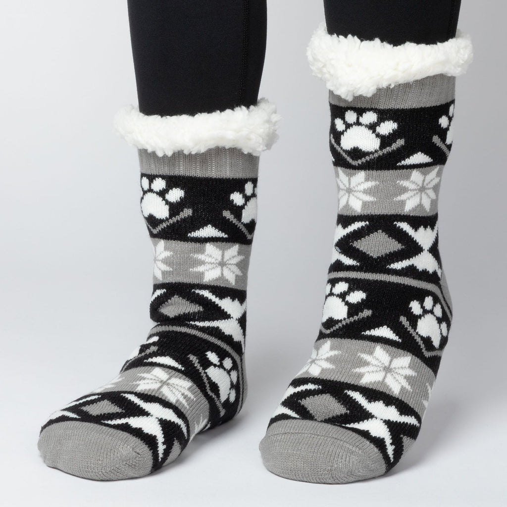 Sherpa Fleece-Lined Paw Print Cabin Slipper Socks