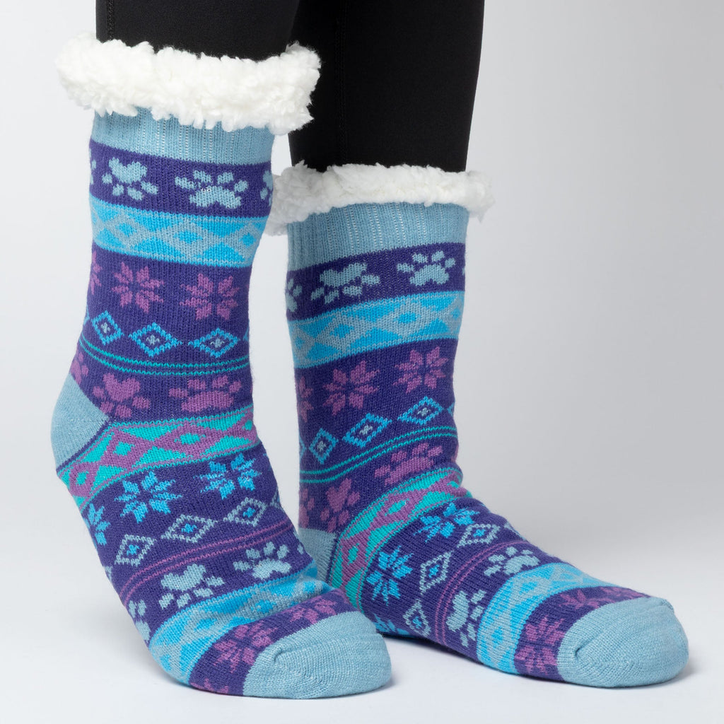 Sherpa Fleece-Lined Paw Print Cabin Slipper Socks