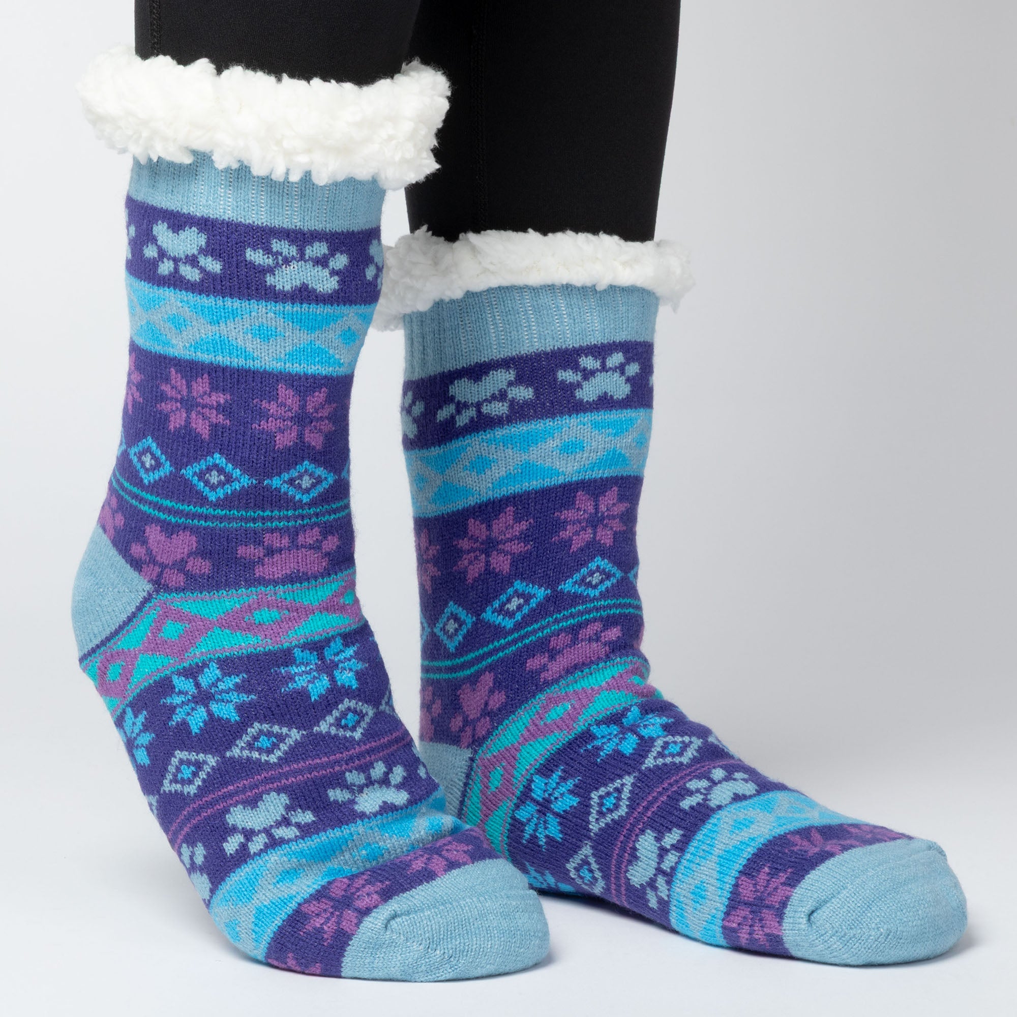 Sherpa Fleece-Lined Paw Print Cabin Slipper Socks