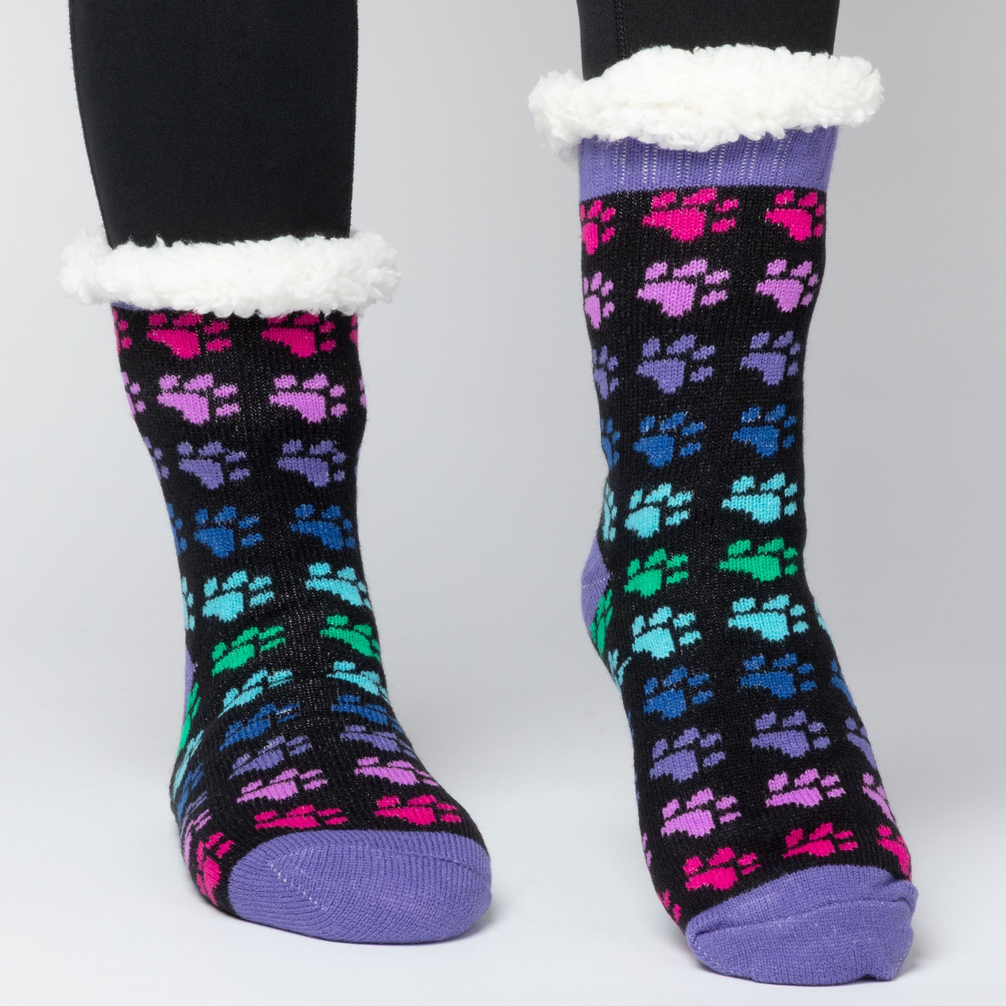 Sherpa Fleece-Lined Paw Print Cabin Slipper Socks