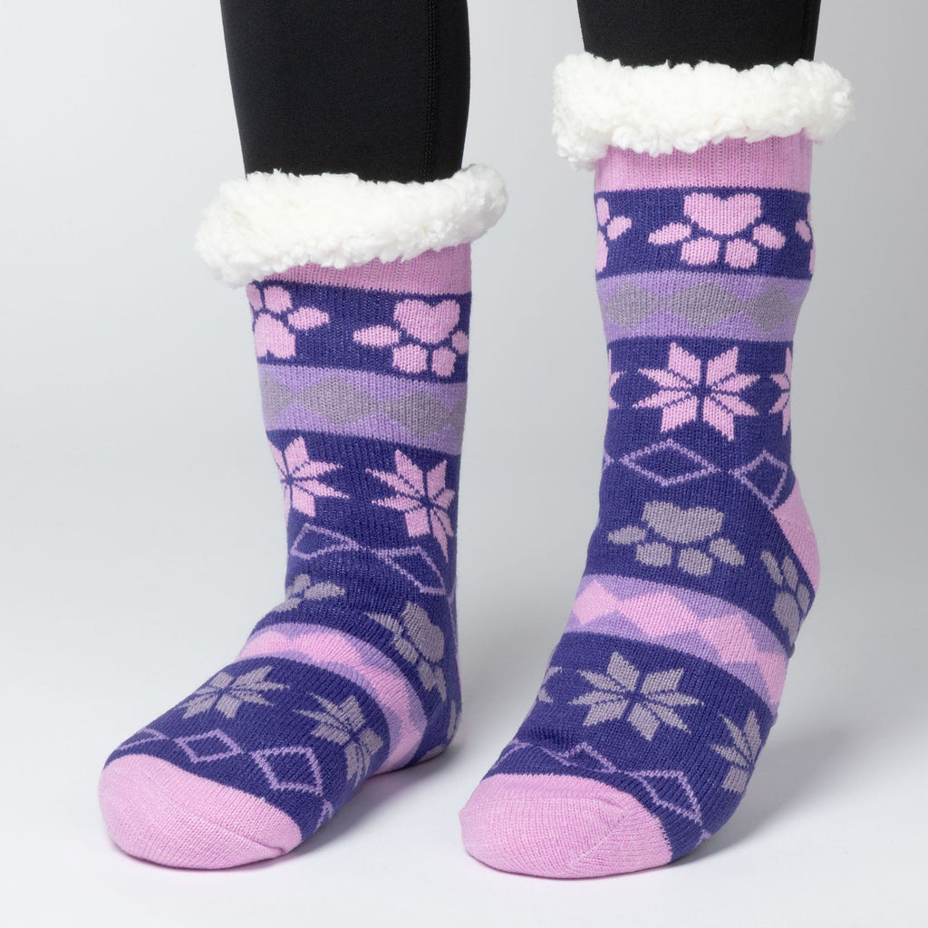 Sherpa Fleece-Lined Paw Print Cabin Slipper Socks