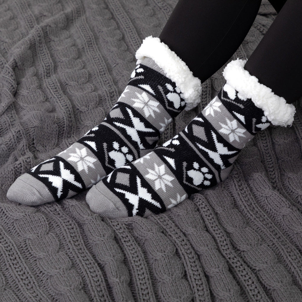 Sherpa Fleece-Lined Paw Print Cabin Slipper Socks