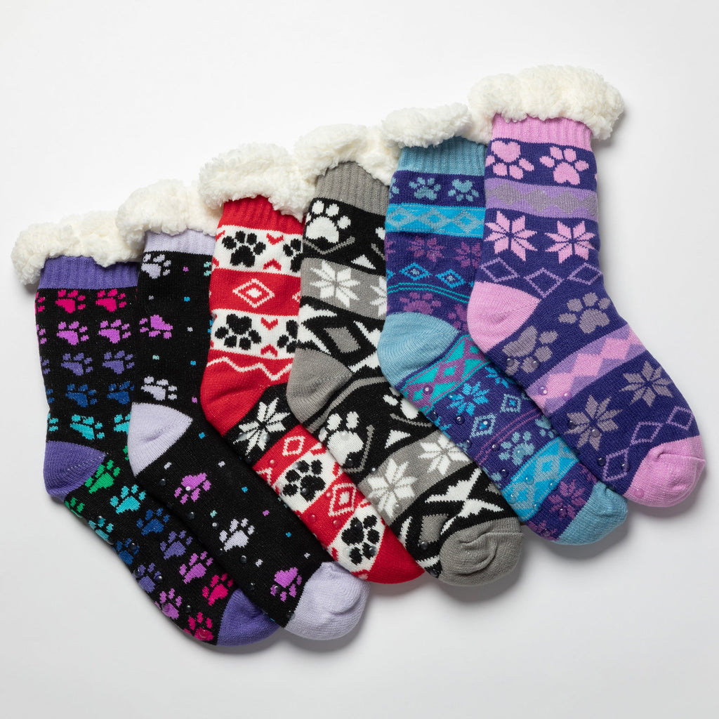 Sherpa Fleece-Lined Paw Print Cabin Slipper Socks