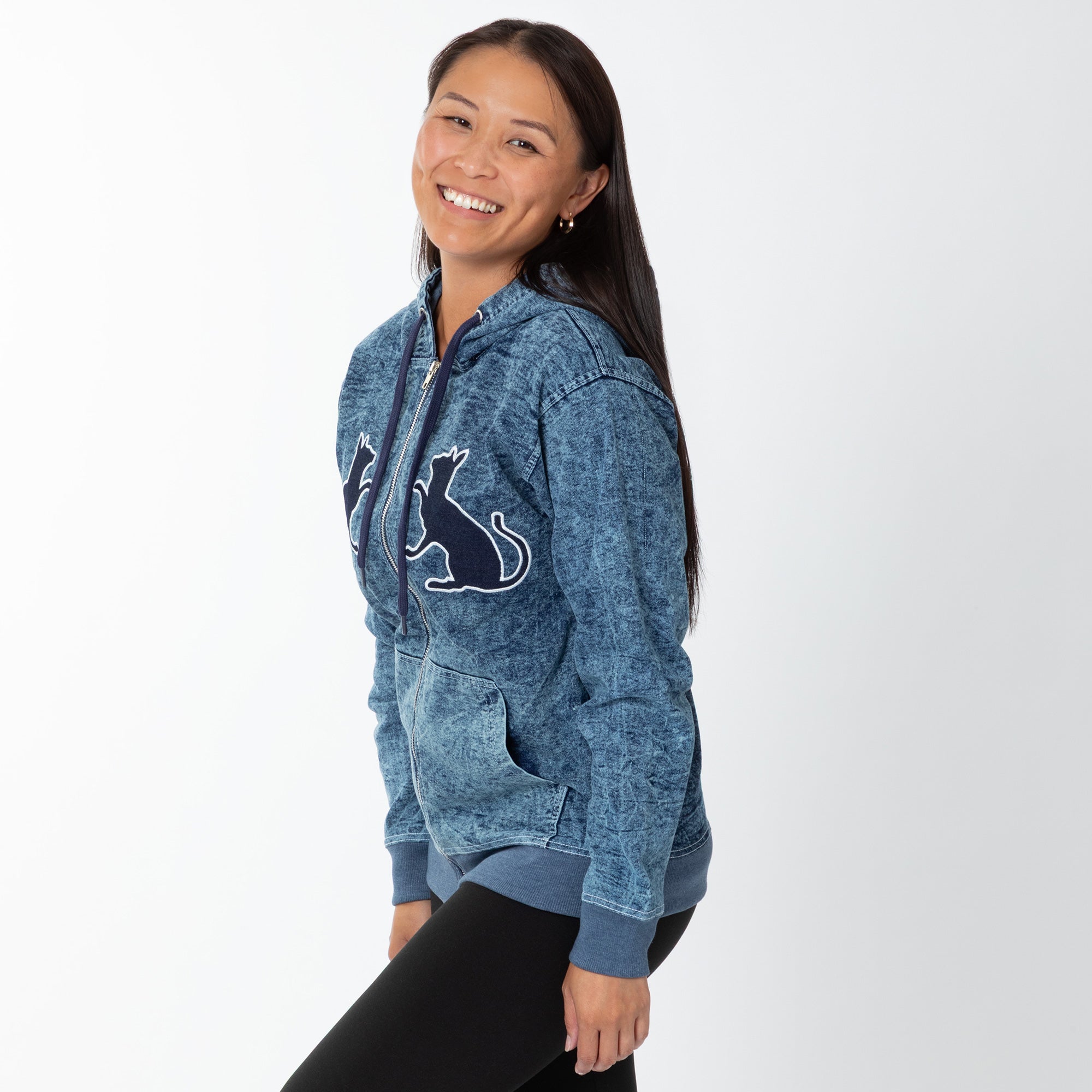 Paw Print Stretch Denim Full Zip Hoodie