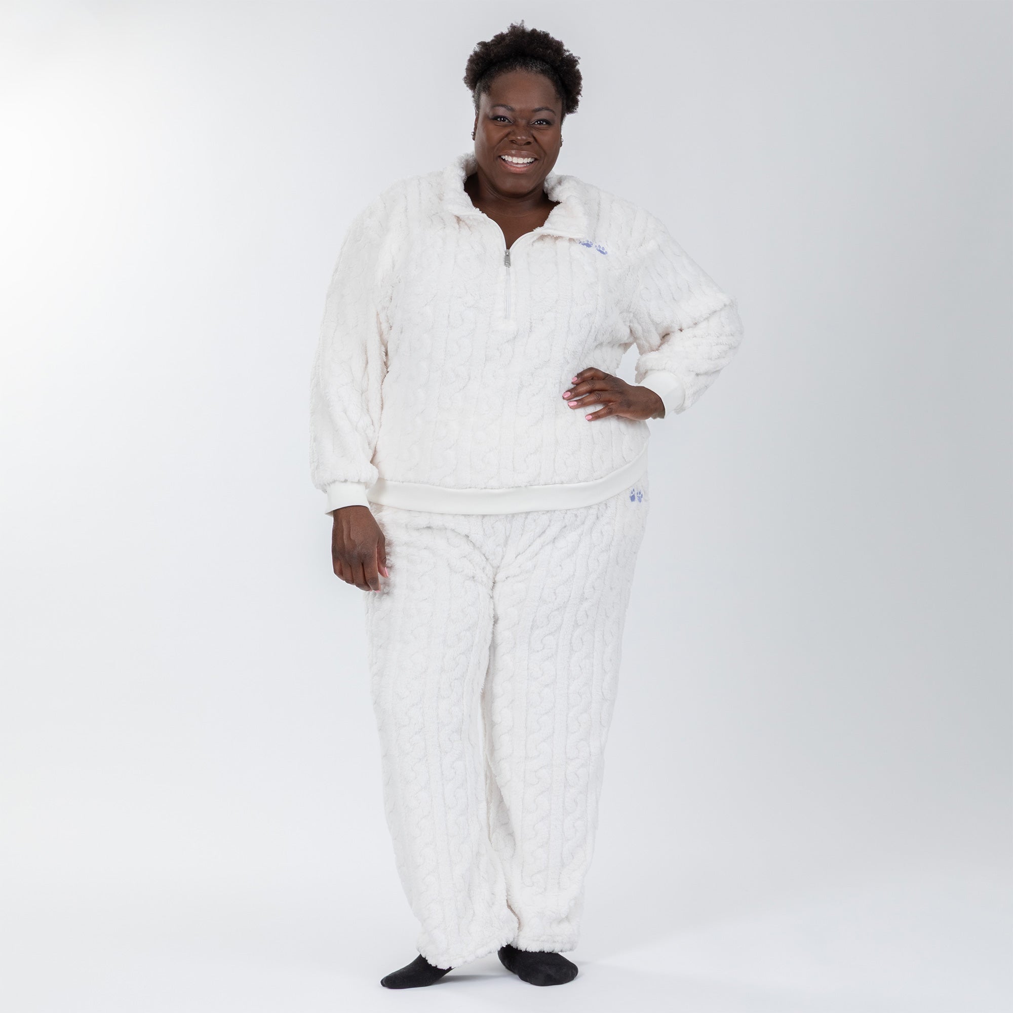 Paw Cozy Quarter Zip Sherpa Fleece Cable Lounge Set