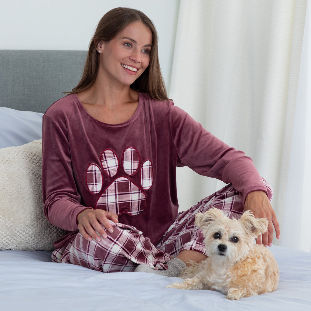 Cozy Plaid Paw Velour Pajama Set