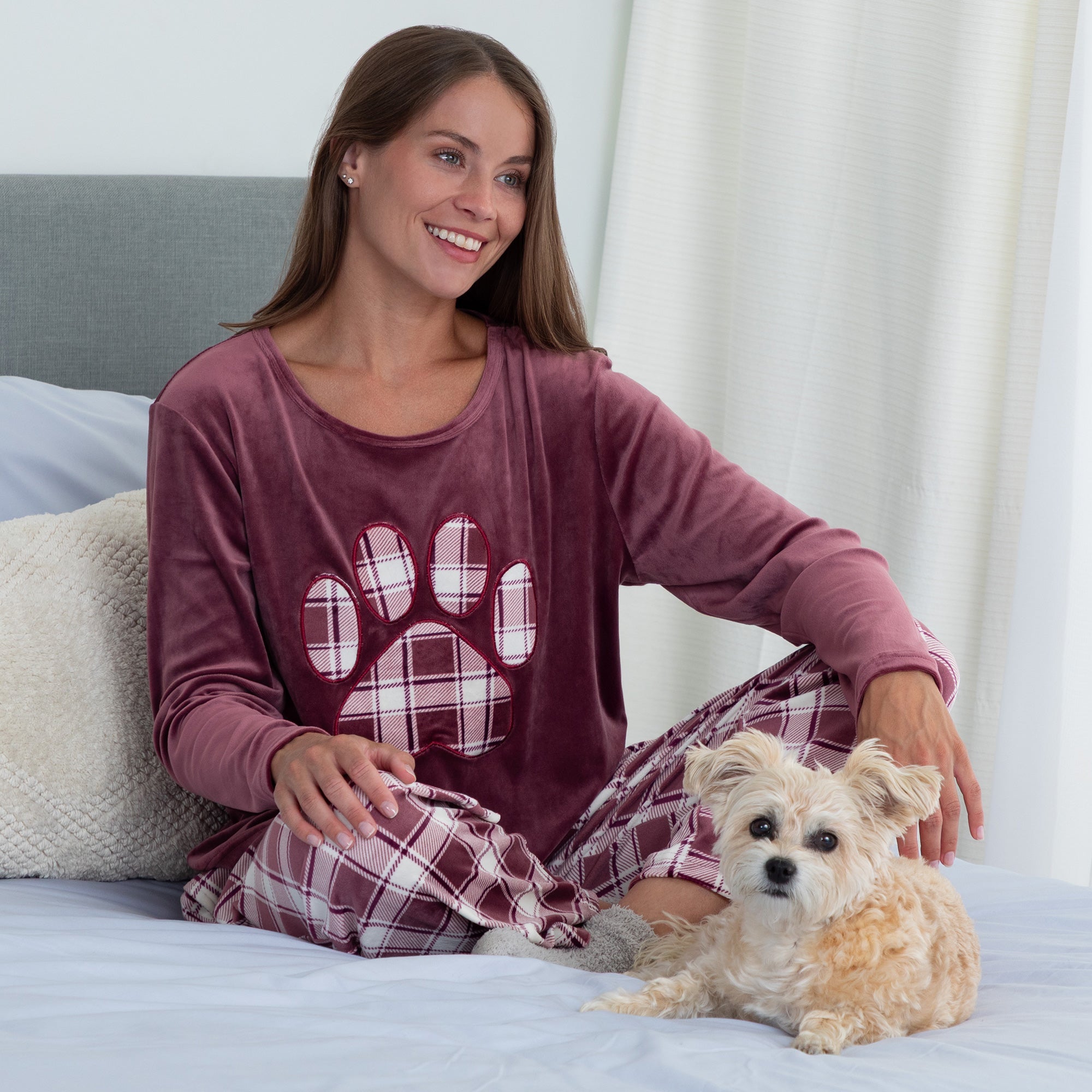 Cozy Plaid Paw Velour Pajama Set