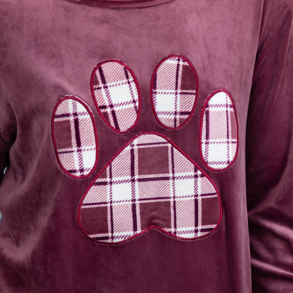 Cozy Plaid Paw Velour Pajama Set