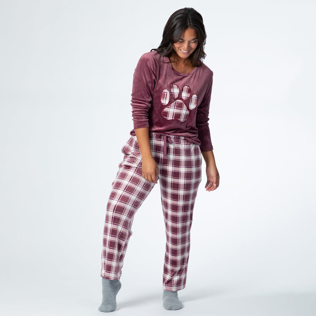 Cozy Plaid Paw Velour Pajama Set