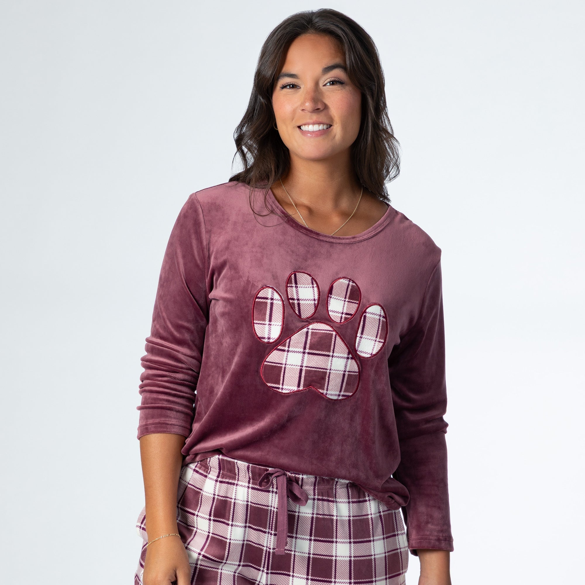 Cozy Plaid Paw Velour Pajama Set