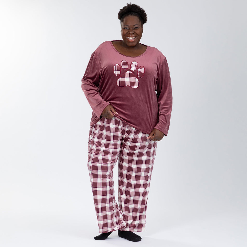 Cozy Plaid Paw Velour Pajama Set