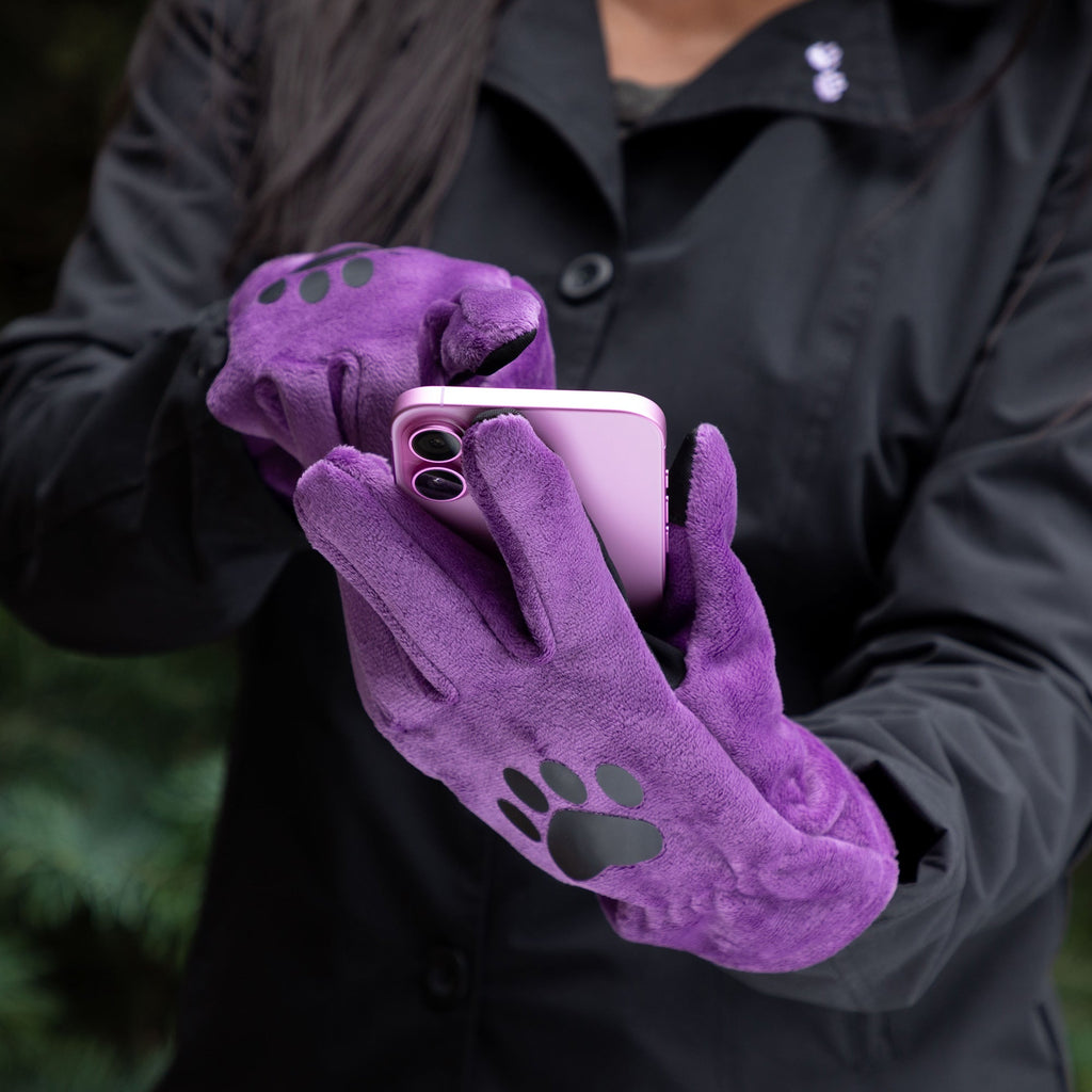 Sherpa Fleece Paw Print Touch Screen Gloves