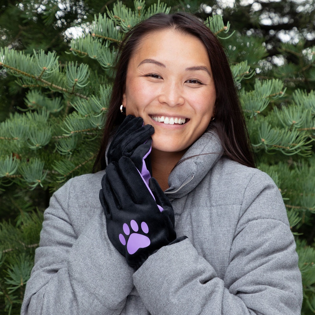 Sherpa Fleece Paw Print Touch Screen Gloves