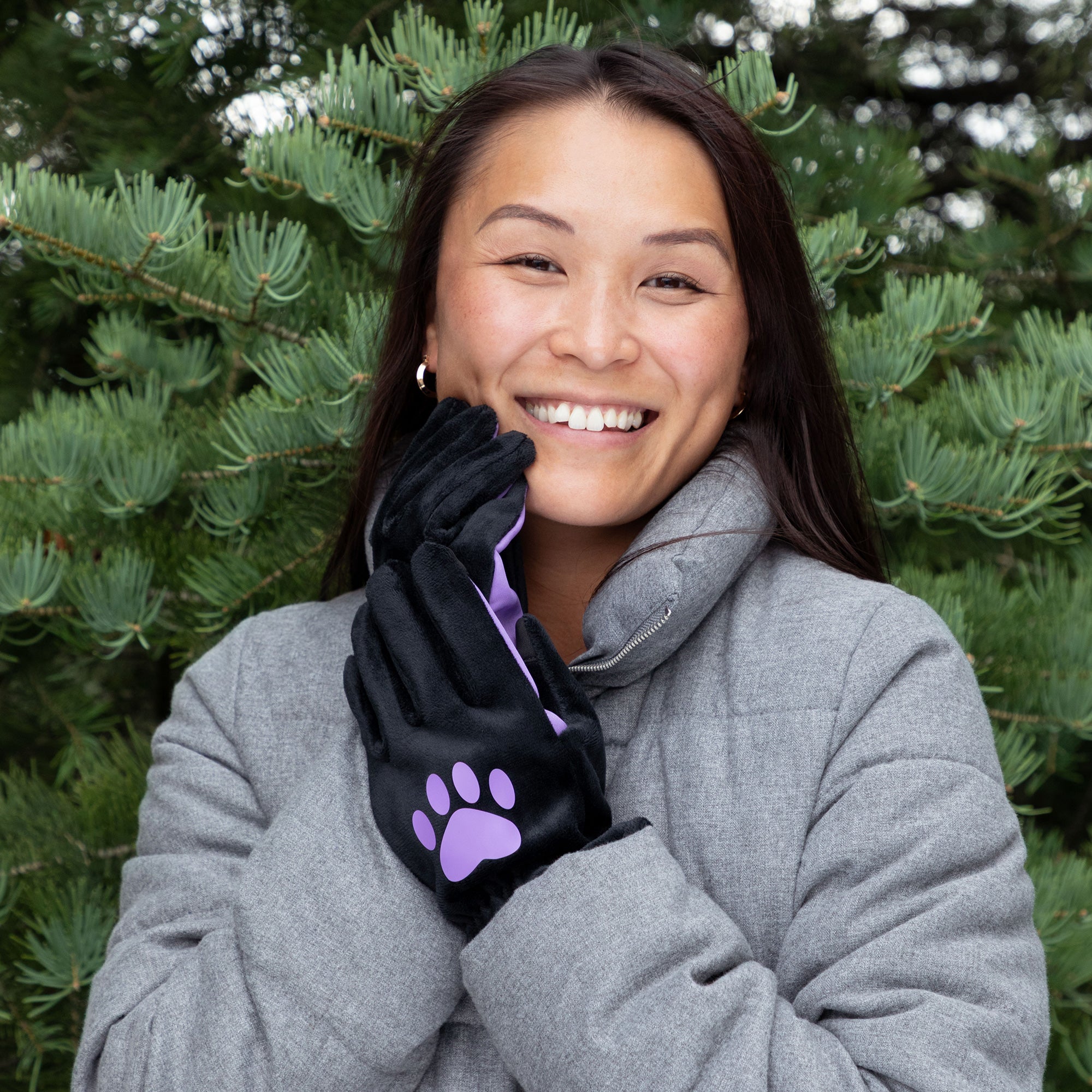 Sherpa Fleece Paw Print Touch Screen Gloves