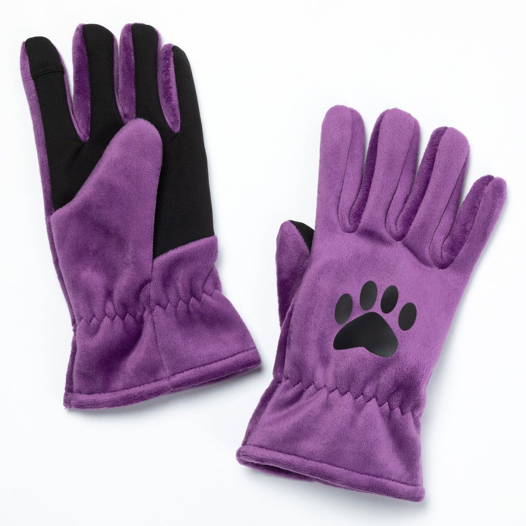 Sherpa Fleece Paw Print Touch Screen Gloves