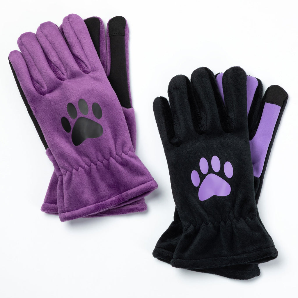 Sherpa Fleece Paw Print Touch Screen Gloves
