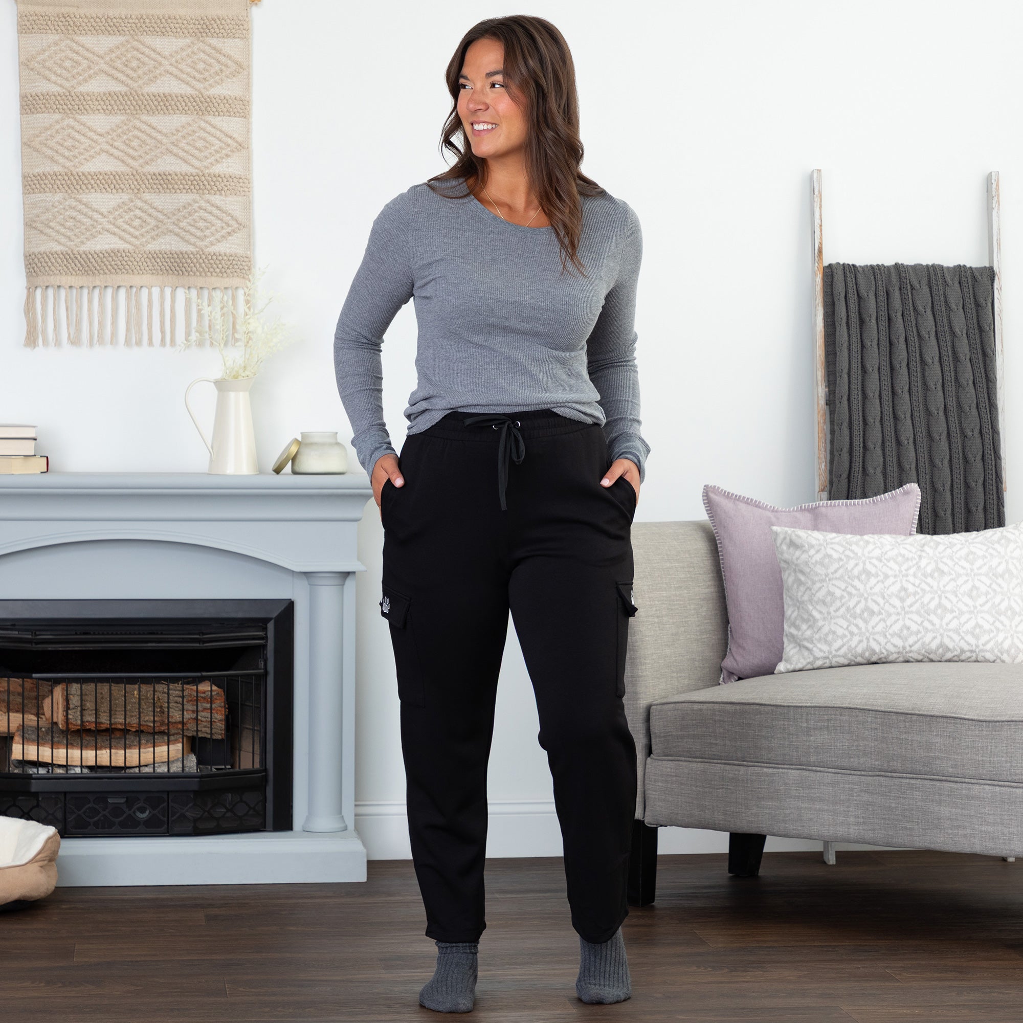 Paw Print Casual Stretch Cargo Pants