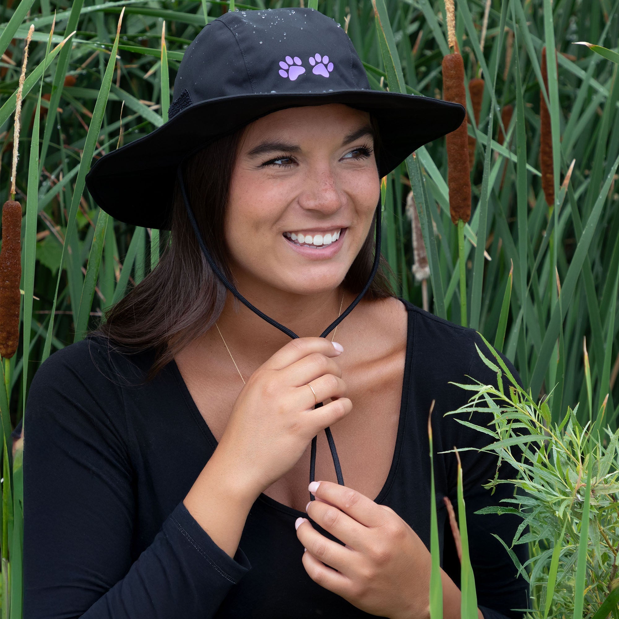 Paw Print UPF 50+ Wide Brim Rain Hat with Adjustable Sides