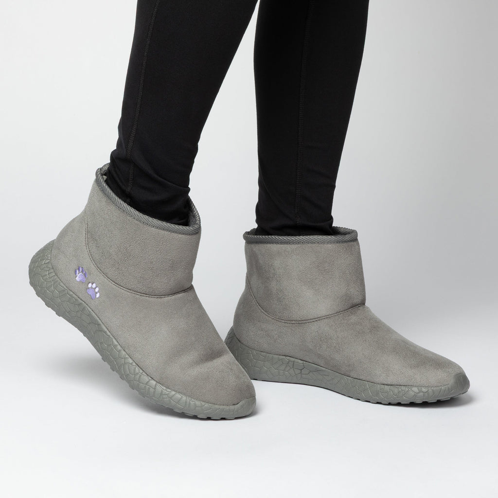 Paw Print Slide-in Lightweight Faux Fur Lined Ankle Boots