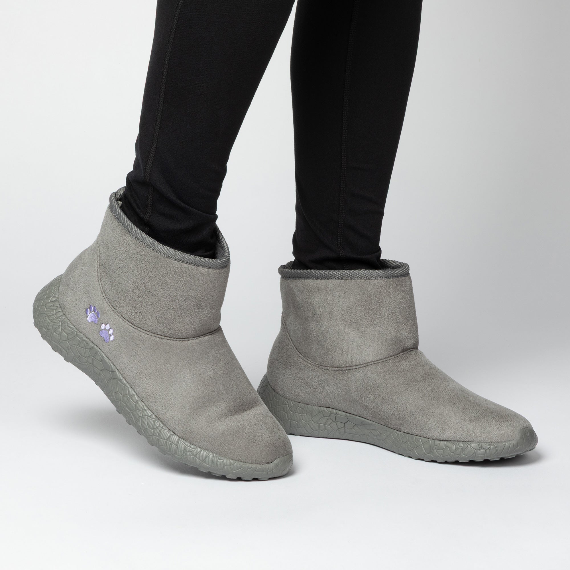 Paw Print Slide-in Lightweight Faux Fur Lined Ankle Boots