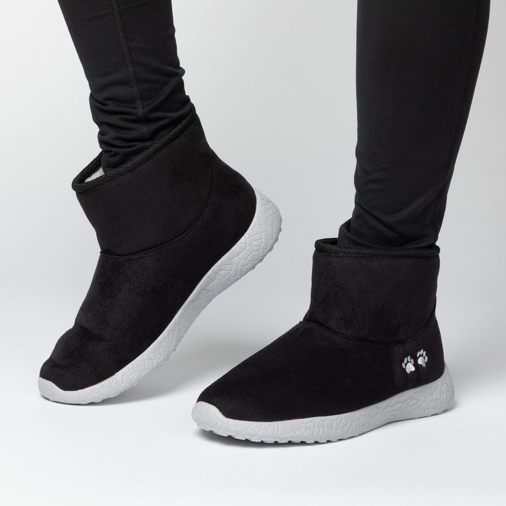 Paw Print Slide-in Lightweight Faux Fur Lined Ankle Boots