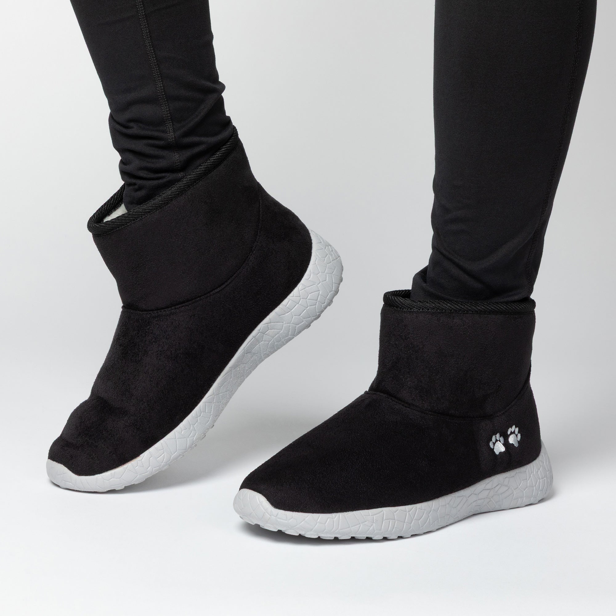 Paw Print Slide-in Lightweight Faux Fur Lined Ankle Boots