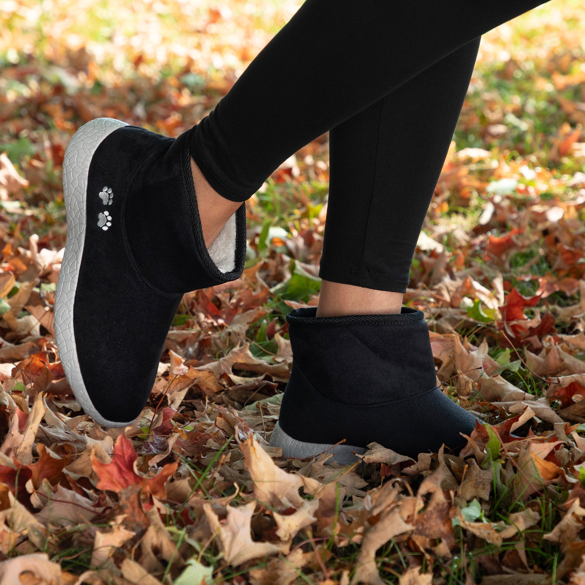 Paw Print Slide-in Lightweight Faux Fur Lined Ankle Boots