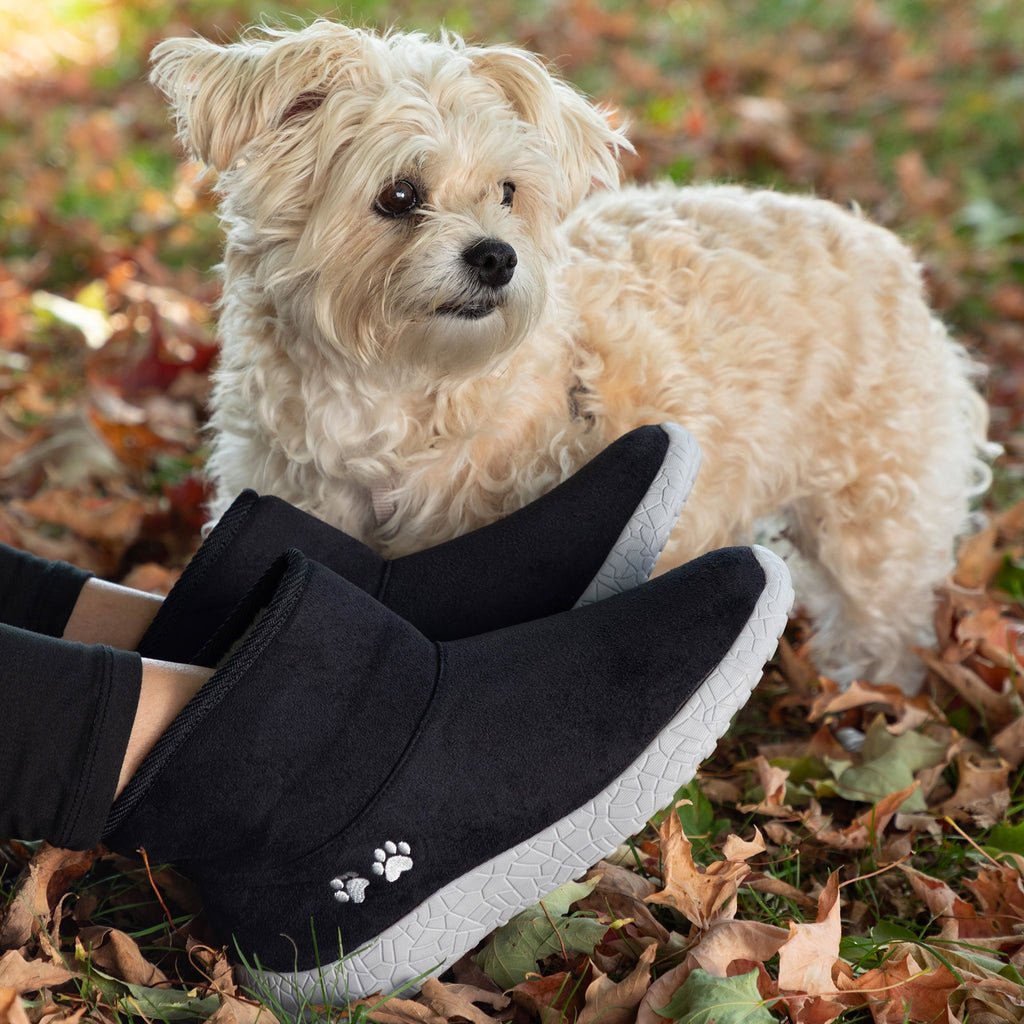 Paw Print Slide-in Lightweight Faux Fur Lined Ankle Boots