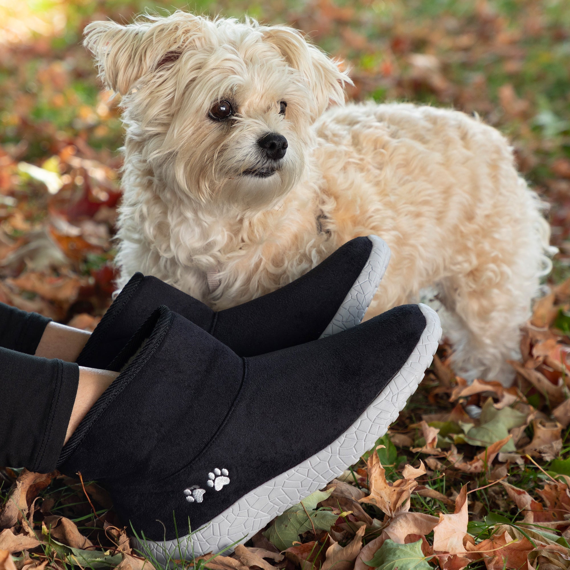 Paw Print Slide-in Lightweight Faux Fur Lined Ankle Boots