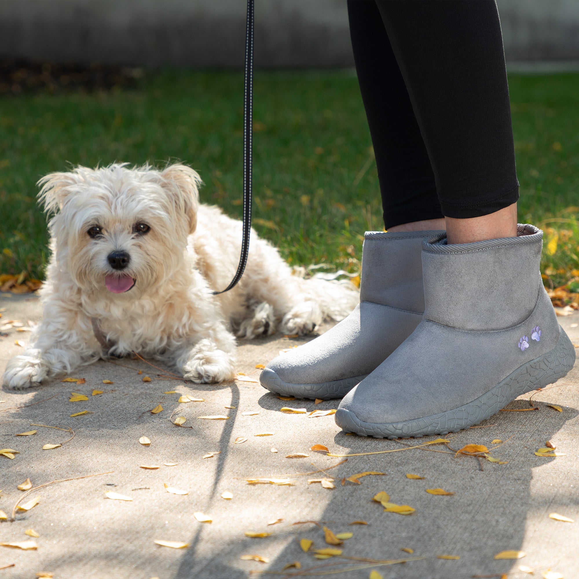 Paw Print Slide-in Lightweight Faux Fur Lined Ankle Boots