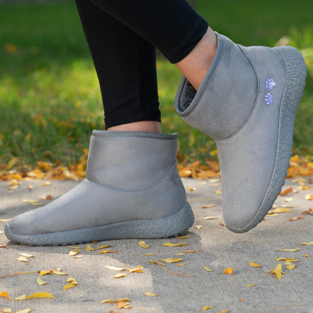 Paw Print Slide-in Lightweight Faux Fur Lined Ankle Boots