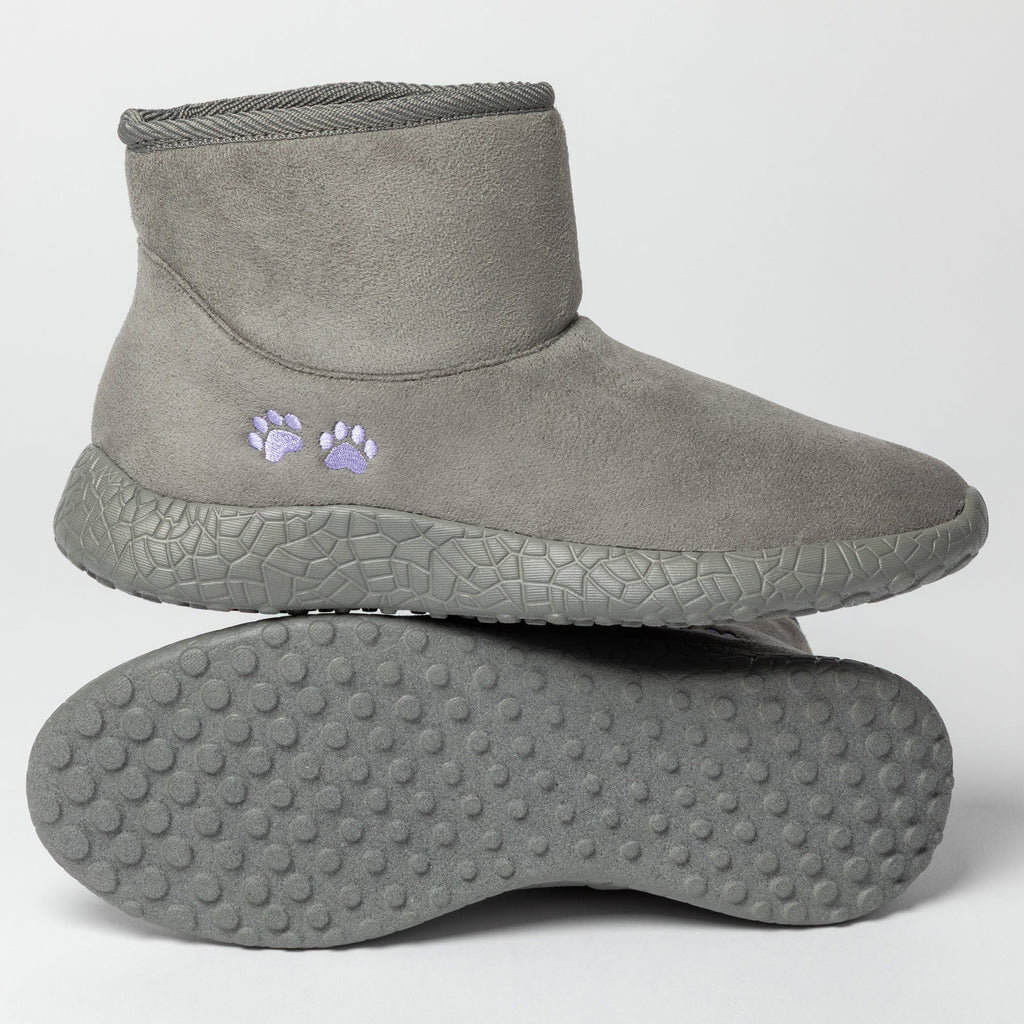 Paw Print Slide-in Lightweight Faux Fur Lined Ankle Boots