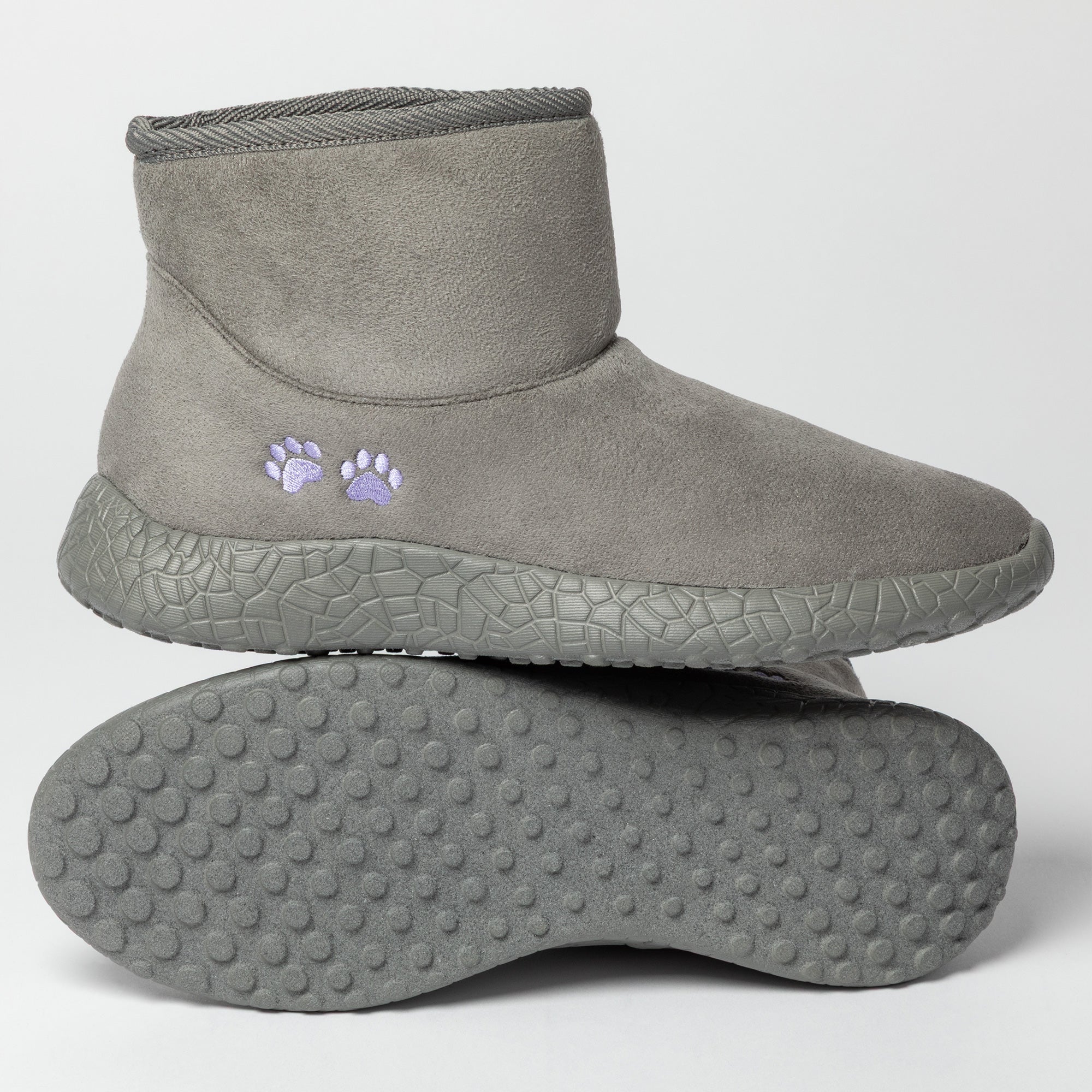 Paw Print Slide-in Lightweight Faux Fur Lined Ankle Boots
