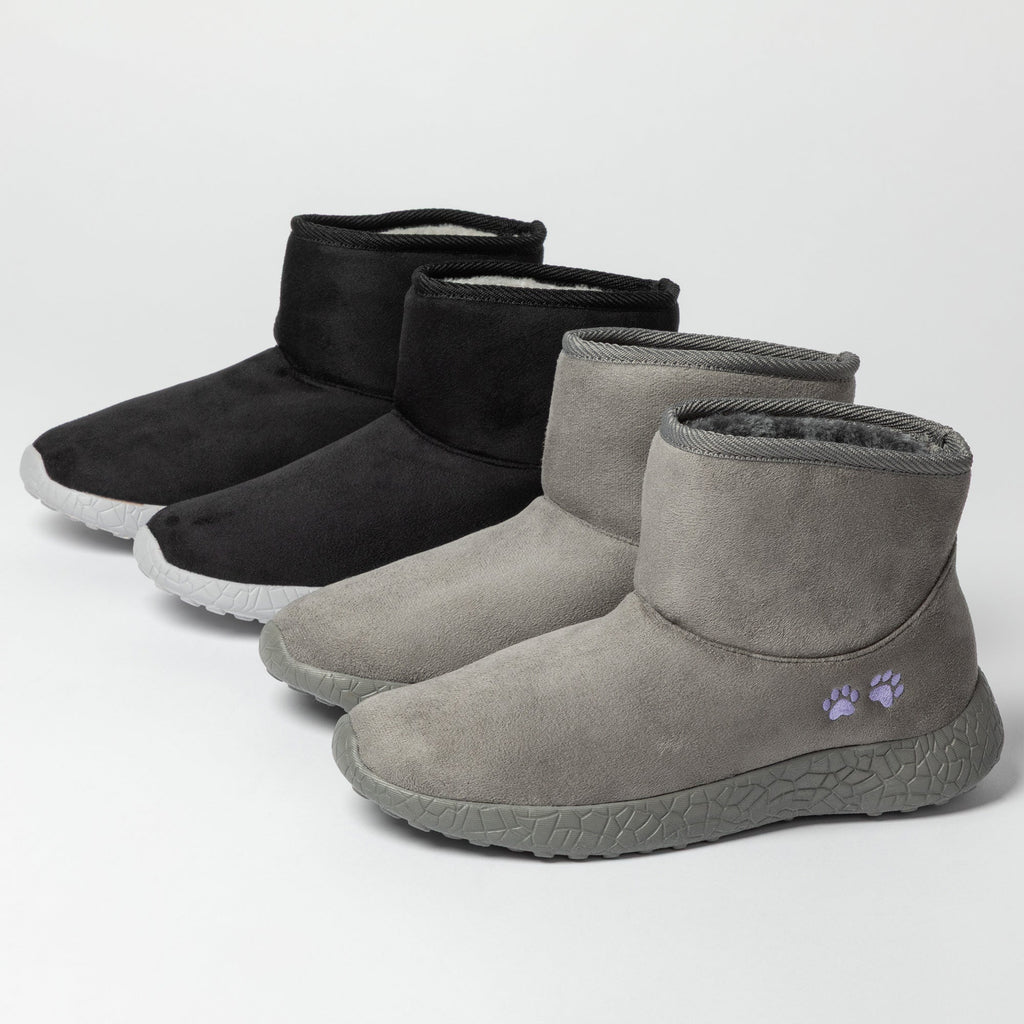 Paw Print Slide-in Lightweight Faux Fur Lined Ankle Boots